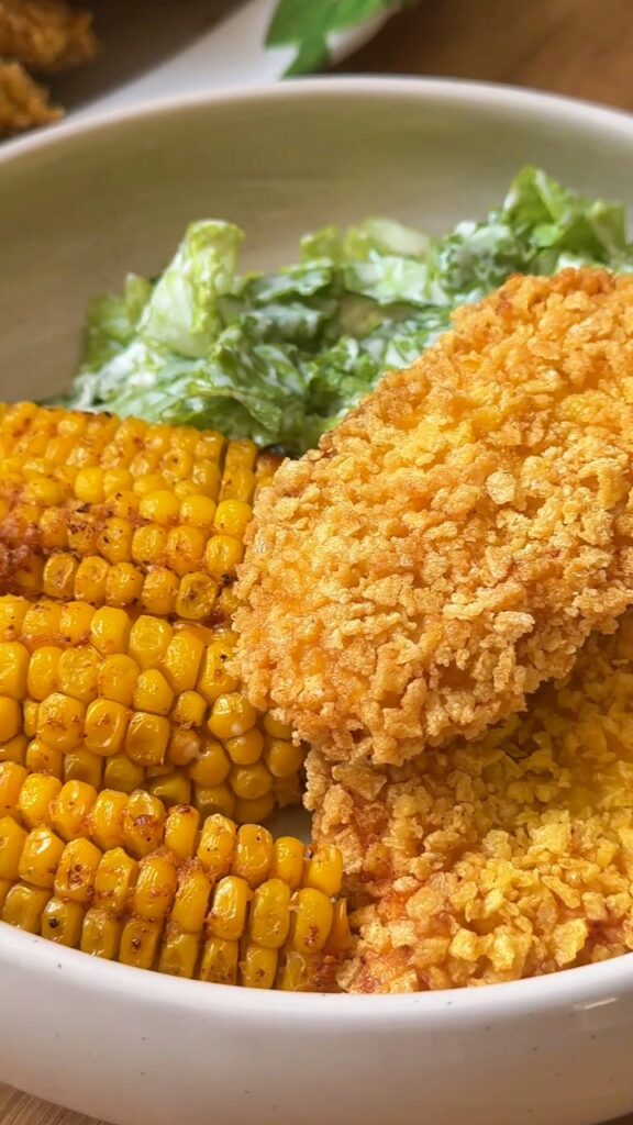 Ropogós cornflakes csirke Cézár sült kukoricával